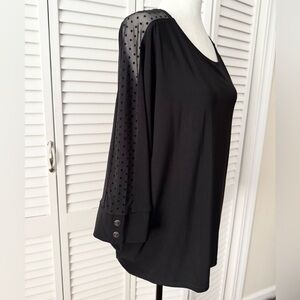 New Jones New York Signature Black Blouse with shear Polka Dot Sleeves so large